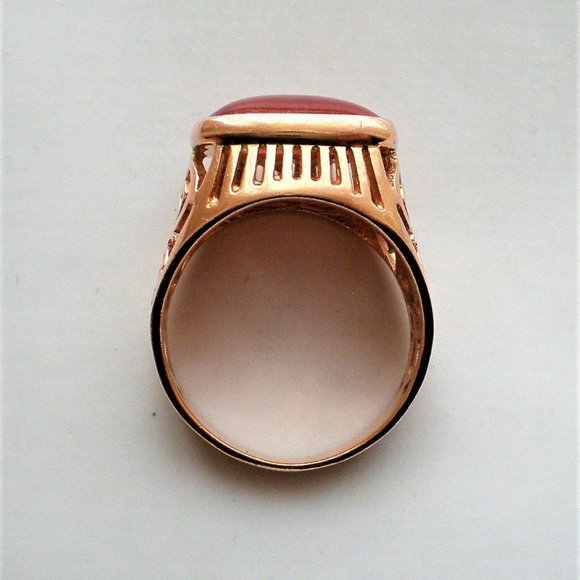 Russian USSR 14K 583 Rose Pink Gold Red Chalcedony Unisex Men's Women's Ring - Picture 5 of 10